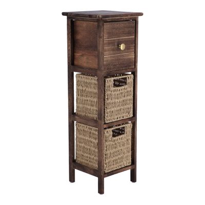 MEUBLE DE RANGEMENT MARRON/NAT 1 TIROIR / 2 PANIERS