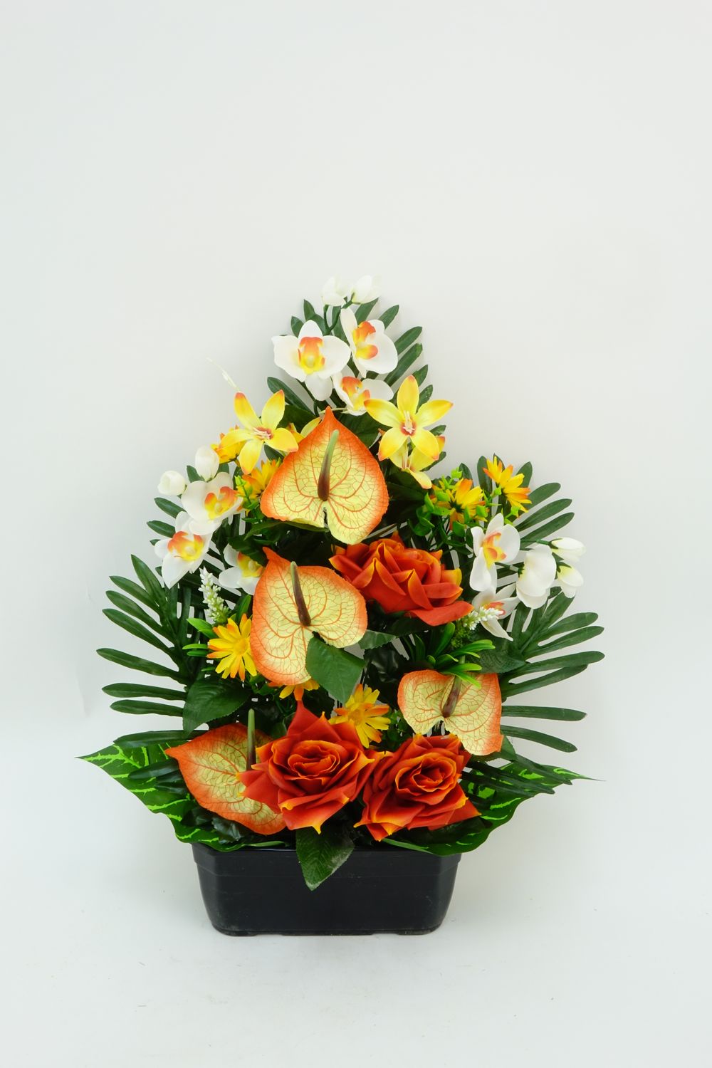 JARDINIÈRE DE ROSE, ANTHURIUM, ORCHIDÉE, FICUS