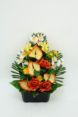 JARDINIÈRE DE ROSE, ANTHURIUM, ORCHIDÉE, FICUS