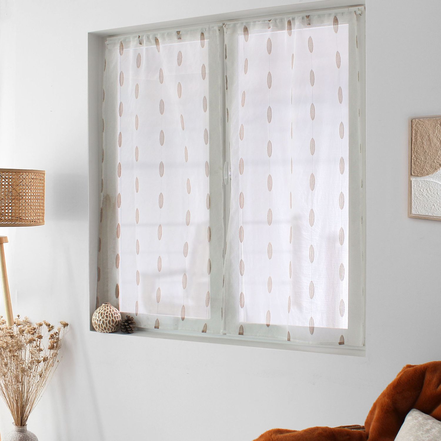 PAIRE DE VITRAGE JACQUARD "COPPER" BLANC/CAFÉ