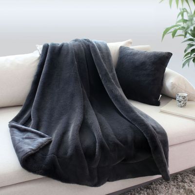 PLAID EFFET FOURRURE ANTHRACITE