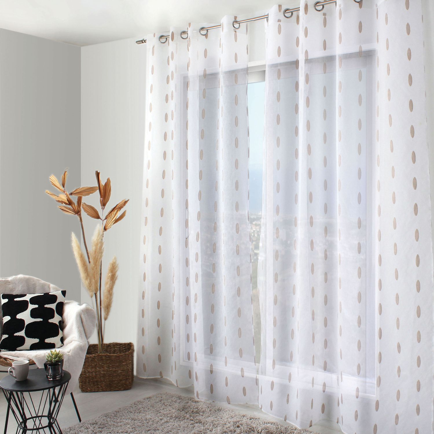 VOILAGE JACQUARD "COPPER" BLANC/CAFÉ