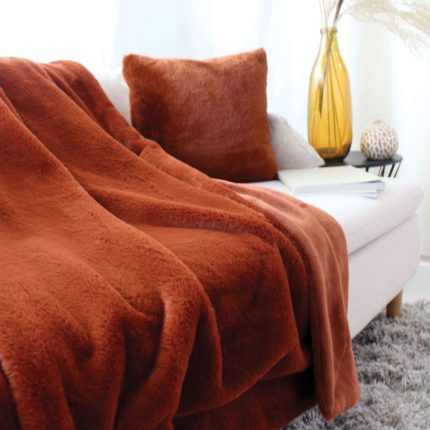 PLAID EFFET FOURRURE CUIVRE