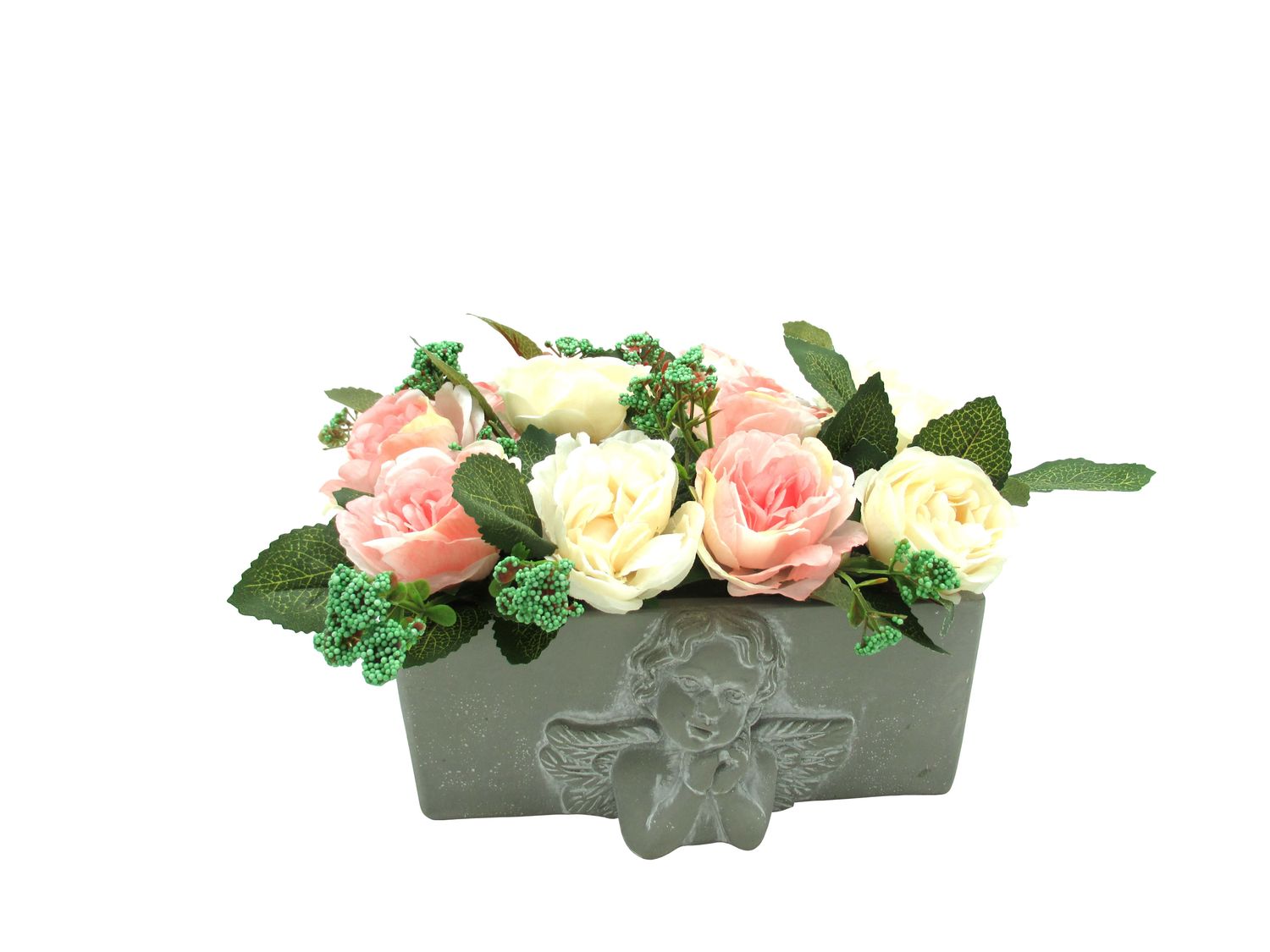 PIVOINE ET BUIS FLEURI EN JARDINIÈRE ANGE