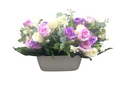 ROSE BOUTON ET EUCALYPTUS GRAMINÉES EN JARDINIÈRE DÉCO
