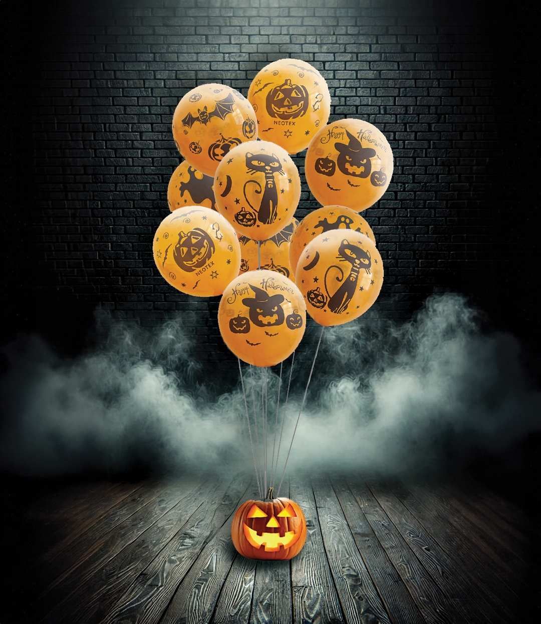LOT DE 10 BALLONS "HALLOWEEN" ORANGE/NOIR
