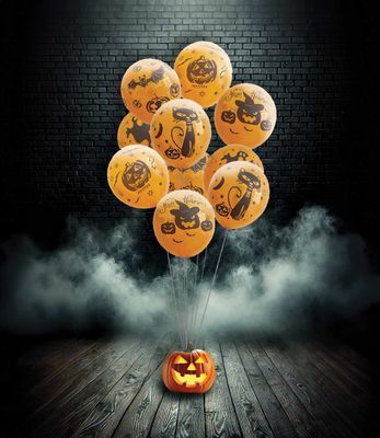 LOT DE 10 BALLONS "HALLOWEEN" ORANGE/NOIR