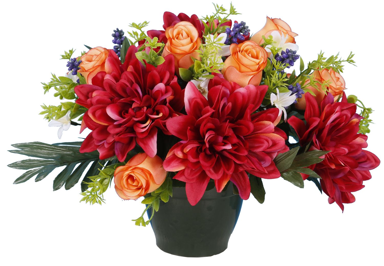 POT BOUTON DE ROSE ET DAHLIA OU POT BOUTON DE ROSE ET PIVOINE