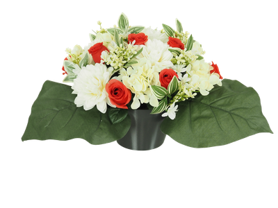 COMPOSITION DAHLIAS ET BOUTONS DE ROSES