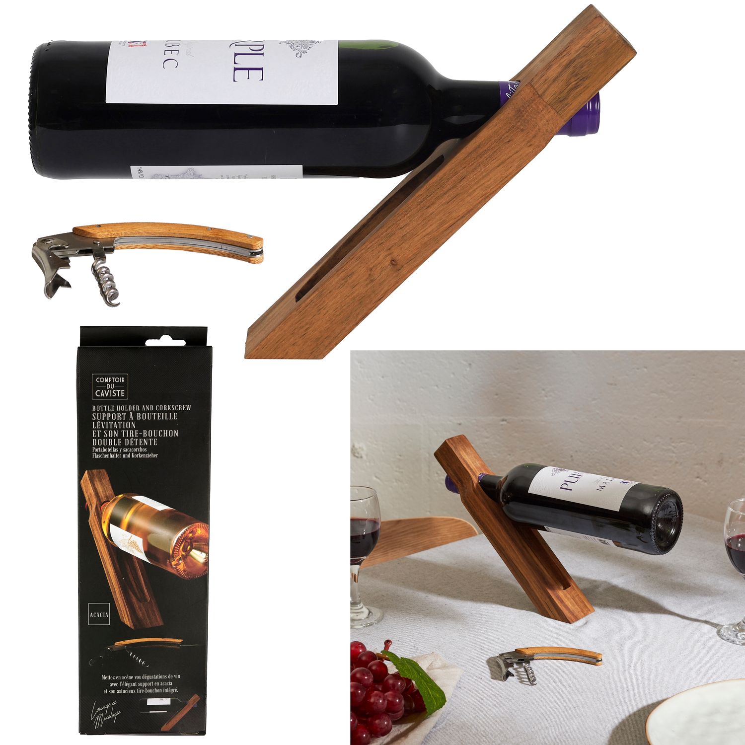 SUPPORT À BOUTEILLE ET SON TIRE BOUCHON