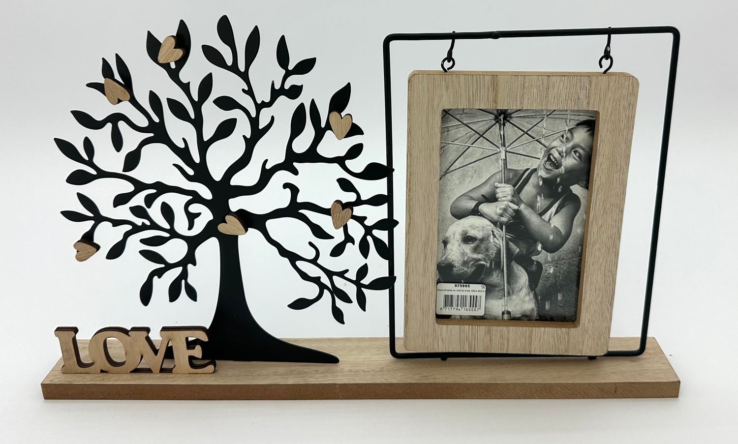 CADRE PHOTO ARBRE EN METAL MAGNETS COEUR BOIS 40