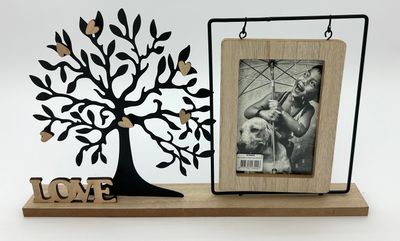 CADRE PHOTO ARBRE EN METAL MAGNETS COEUR BOIS 40