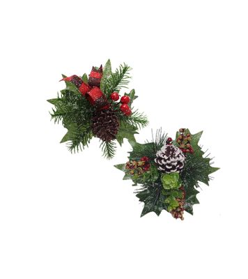 CLIP DE HOUX ET SAPIN, POMME DE PIN ET BAIES PAILLETÉES