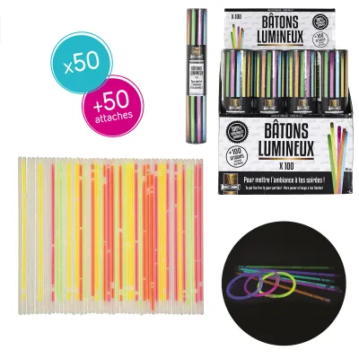 50 Lumiosticks multicolores
