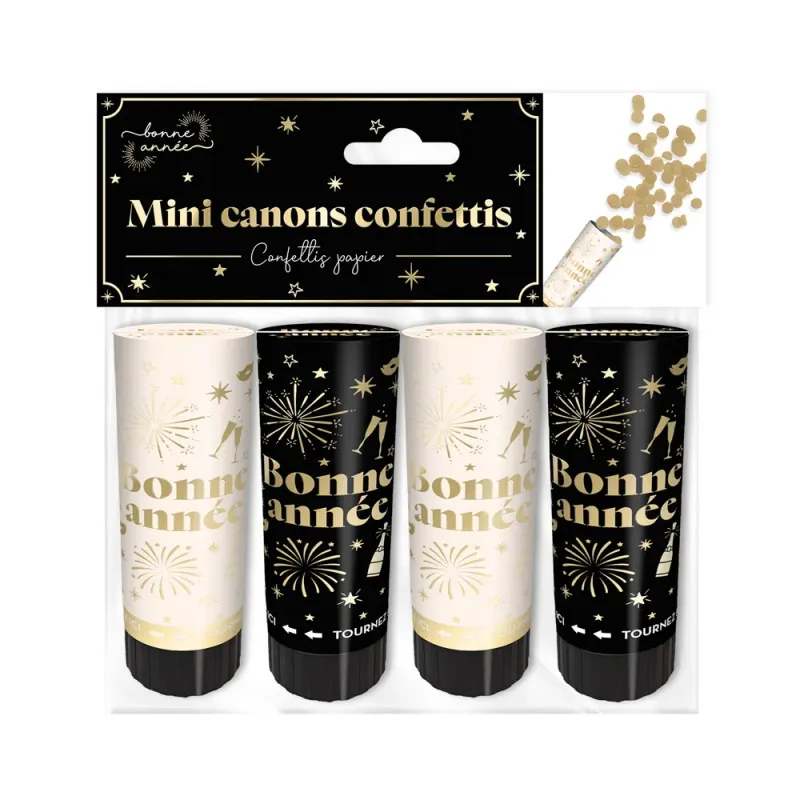 Sachet de 4 mini canons confettis "Bonne Année"
