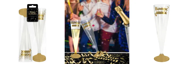 Lot de 6 flutes réutilisables "Bonne Année"