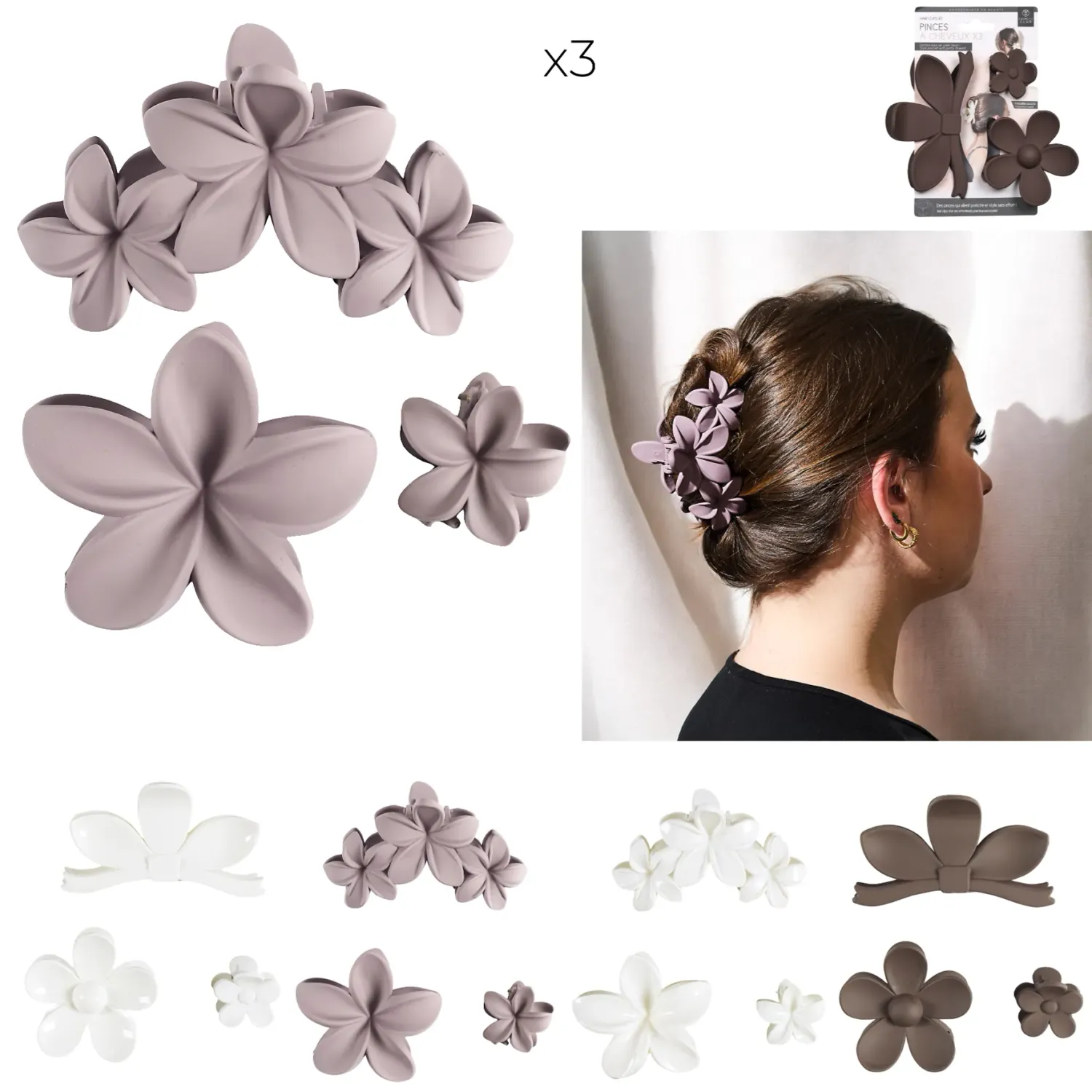 Lot de 3 pinces à cheveux