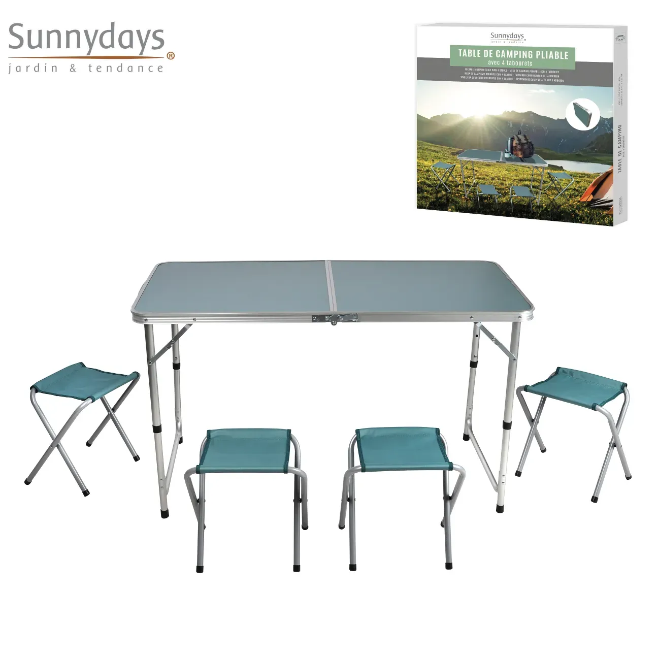 TABLE DE CAMPING PLIANTE AVEC SES 4 TABOURETS