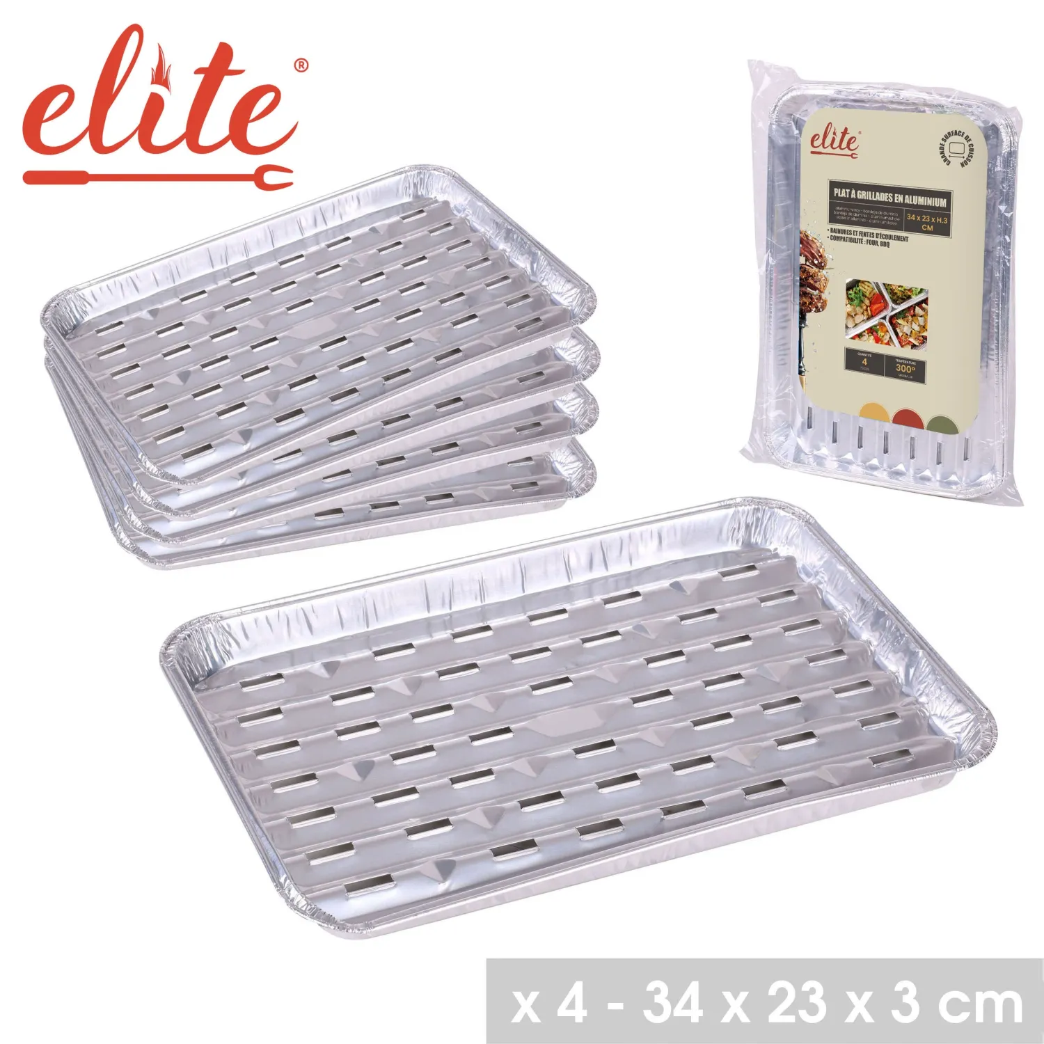 PLAT EN ALU POUR GRILLADES X4 34X23X3CM