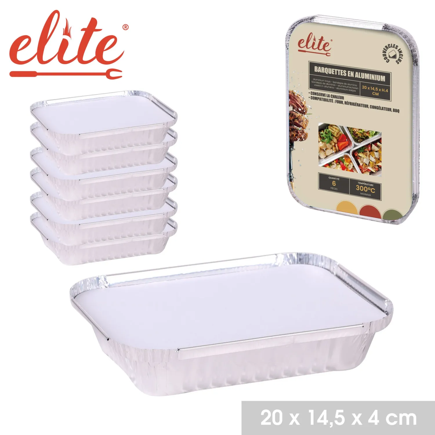 BARQUETTE ALU X6 AVEC COUVERCLES 19.5X14.5X4CM