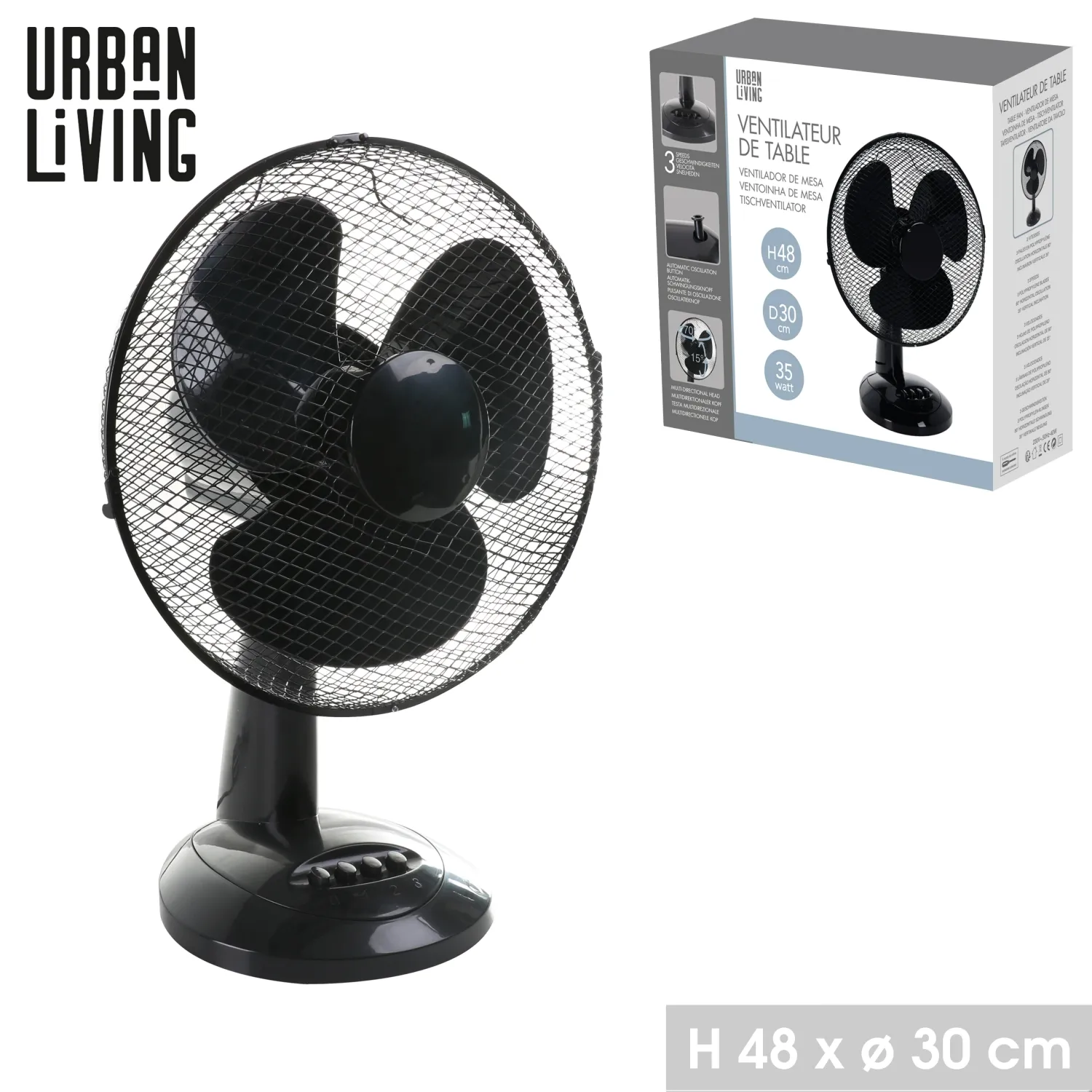 VENTILATEUR DE TABLE NOIR D30X48CM