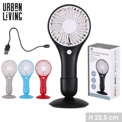 VENTILATEUR PORTABLE A/ SUPPORT H22.5CM USB ASS VENTILATEUR PORTABLE A/ SUPPORT H22.5CM USB ASS