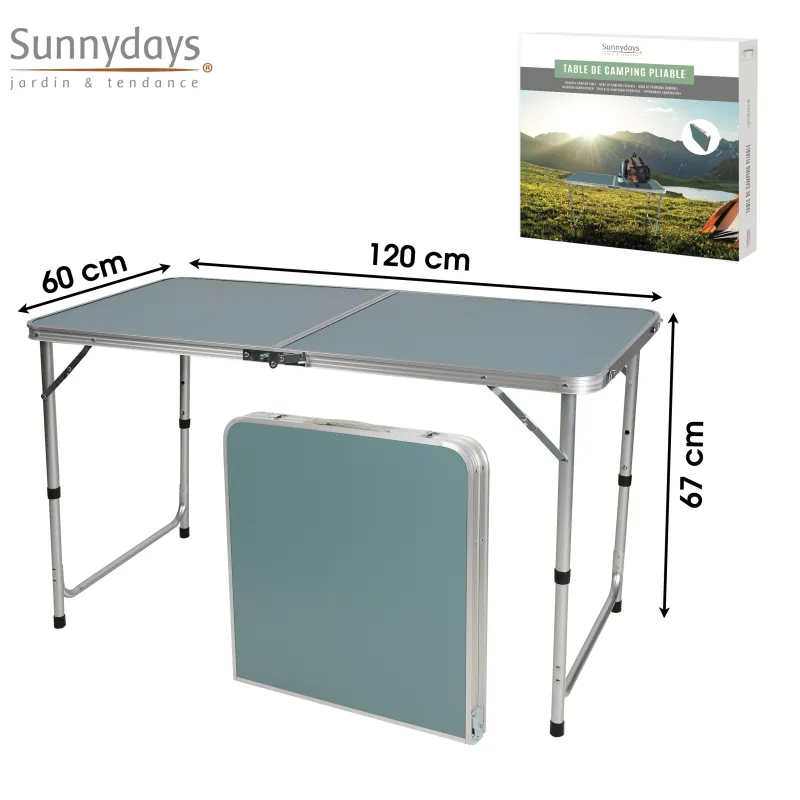TABLE CAMPING PLIABLE BLEU 120X60X67CM