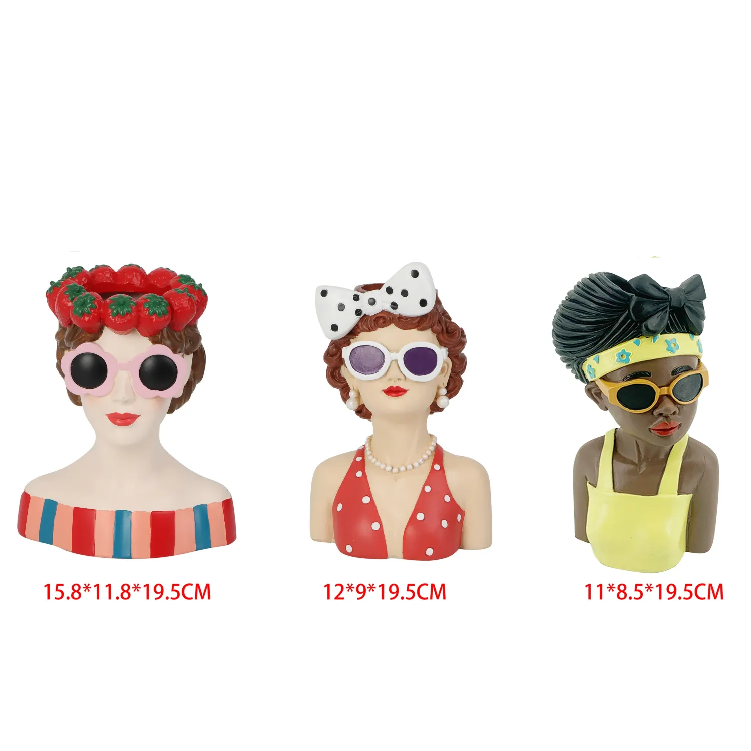 CACHE POT BUSTE PINUP RESINE H20CM 3ASS