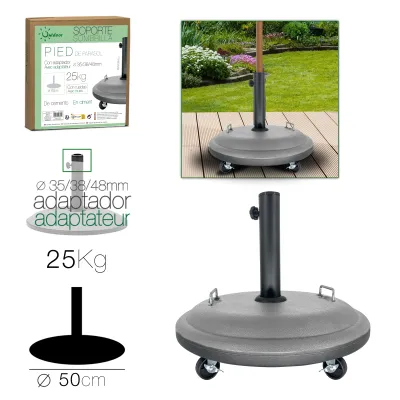 PIED PARASOL CIMENT 25KG GRIS A/ ROUE D50CM