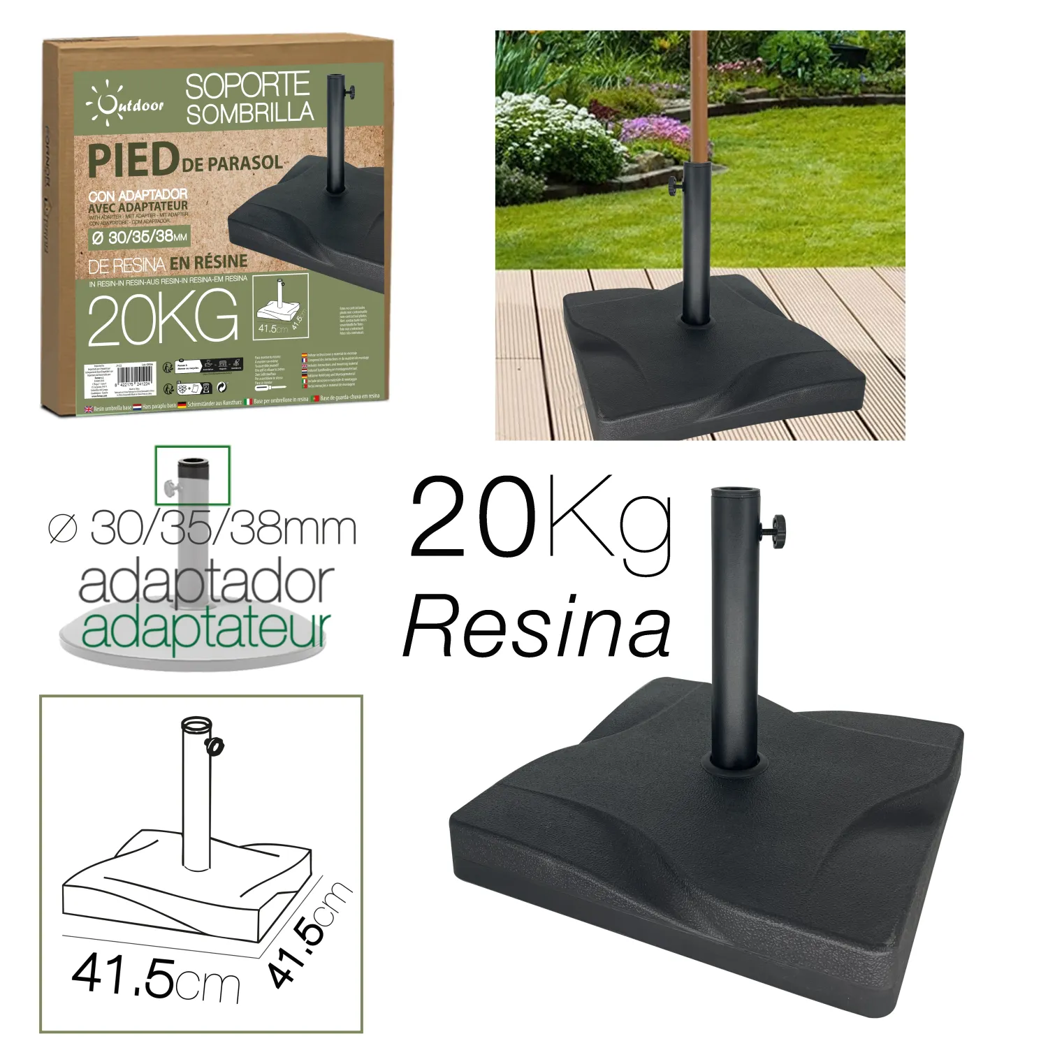 PIED PARASOL RESINE 20KG NOIR 41.5X41.5X6.5CM PIED PARASOL RESINE 20KG NOIR 41.5X41.5X6.5CM