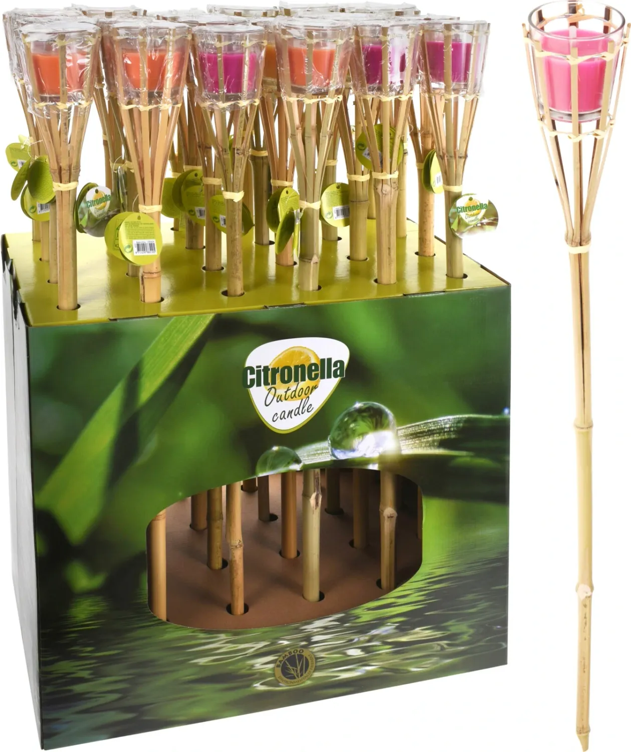 TORCHE JARDIN BAMBOU 76CM BOUGIE CITRONELLE
