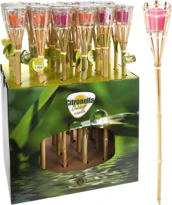 TORCHE JARDIN BAMBOU 76CM BOUGIE CITRONELLE