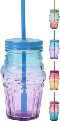 VERRE BICOLORE AVEC PAILLE 475ML