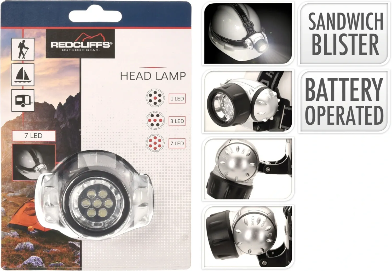LAMPE FRONTALE 7LEDS 7.5X6X4CM ABS/PE