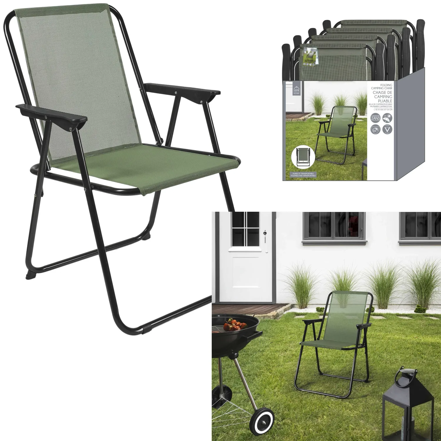 CHAISE PLIANTE ACIER KAKI