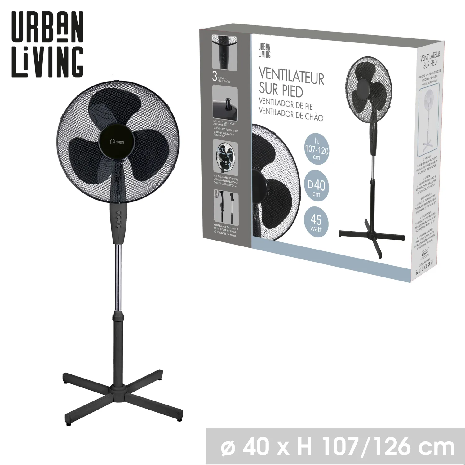VENTILATEUR SUR PIED NOIR