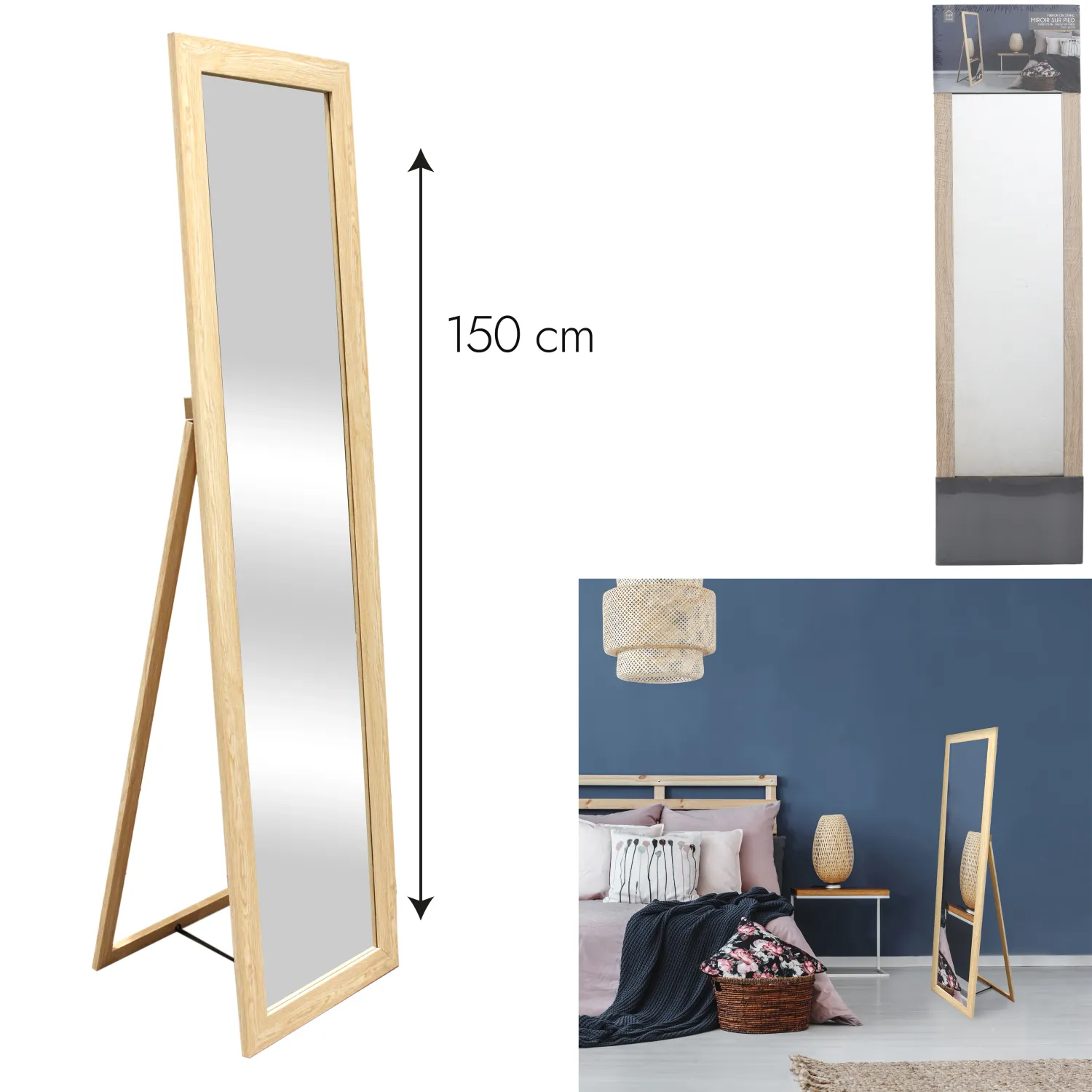 Miroir en bois sur pied