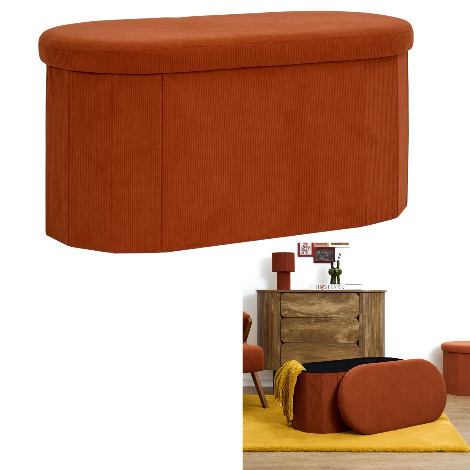 Coffre banc pliable cotelé terracotta Coffre banc pliable cotelé terracotta