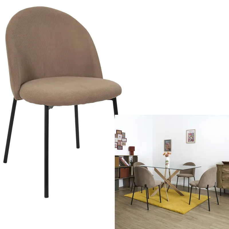 Chaise cotelée dossier arché taupe