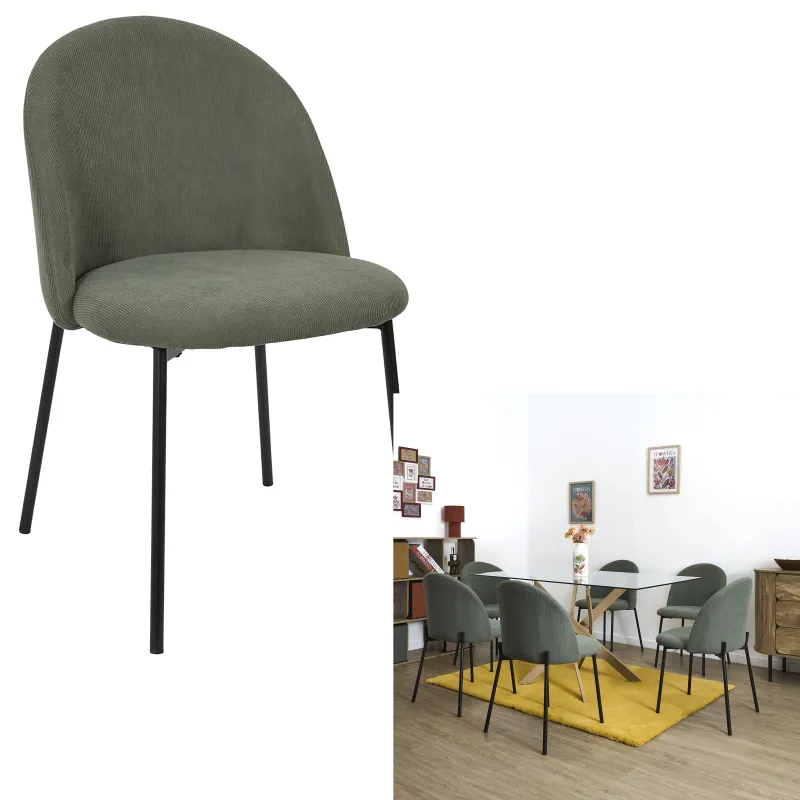 Chaise cotelée dossier arché vert