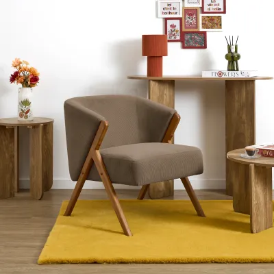 Fauteuil salon cotelé taupe
