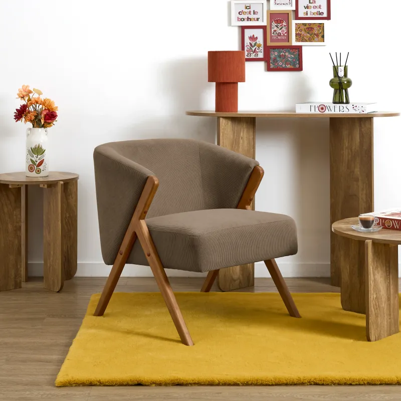 Fauteuil salon cotelé taupe