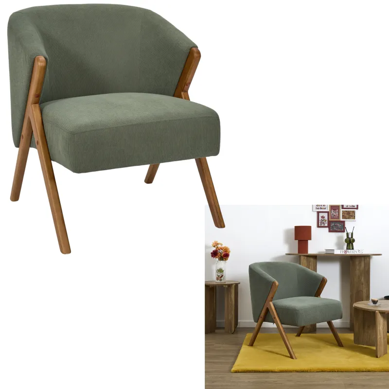 Fauteuil salon cotelé vert