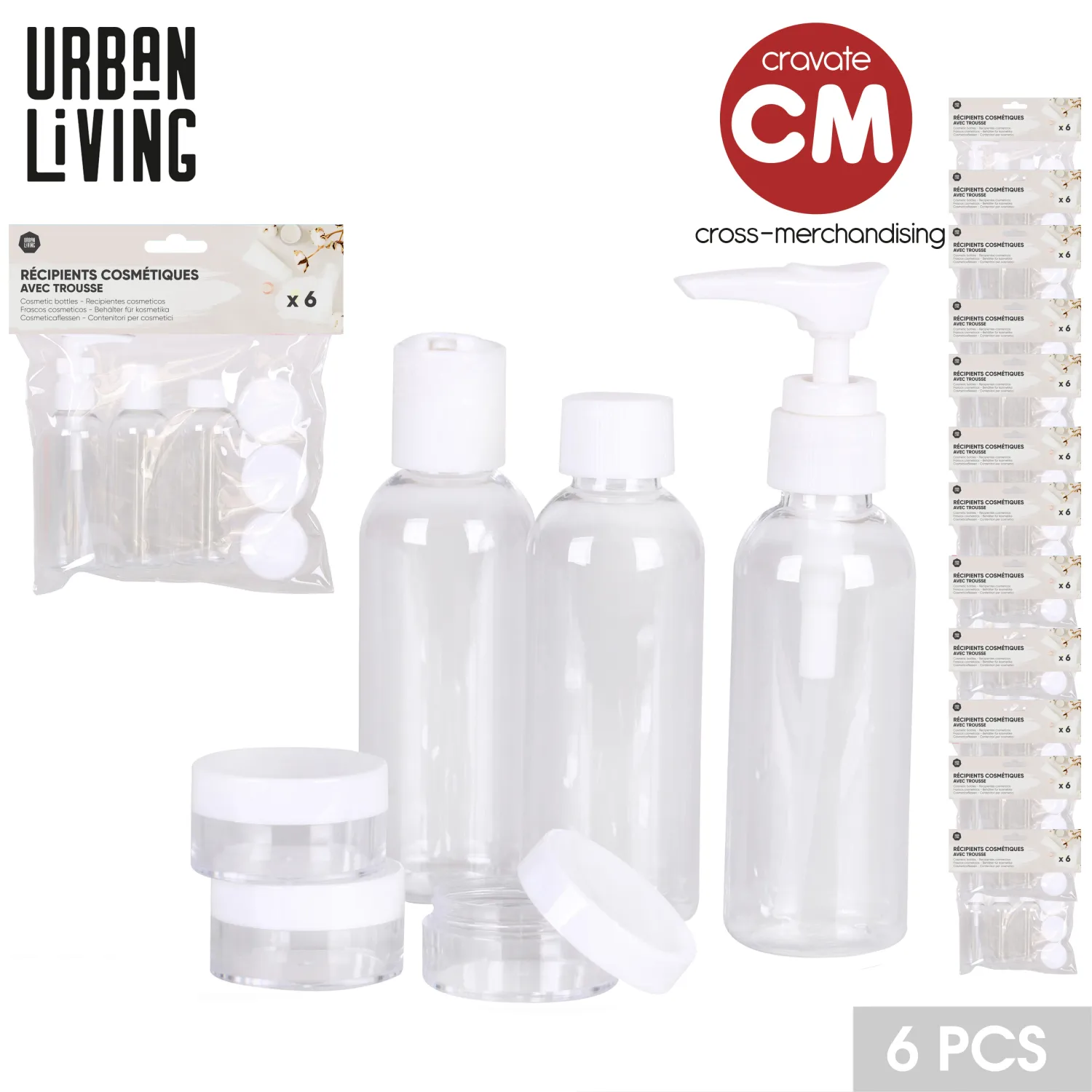 Le lot de 3 bouteilles avec 3 récipients dans leur trousse Le lot de 3 bouteilles avec 3 récipients dans leur trousse
