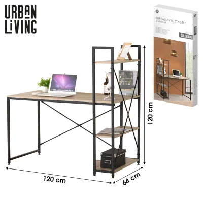 Bureau avec étagères 3 niveaux