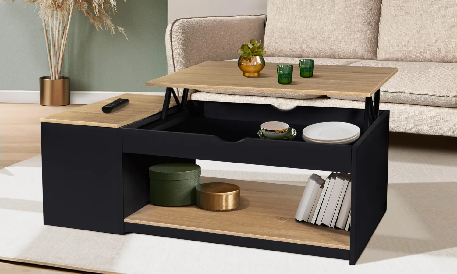 Table basse relevable avec son coffre Table basse relevable avec son coffre "ELINA"