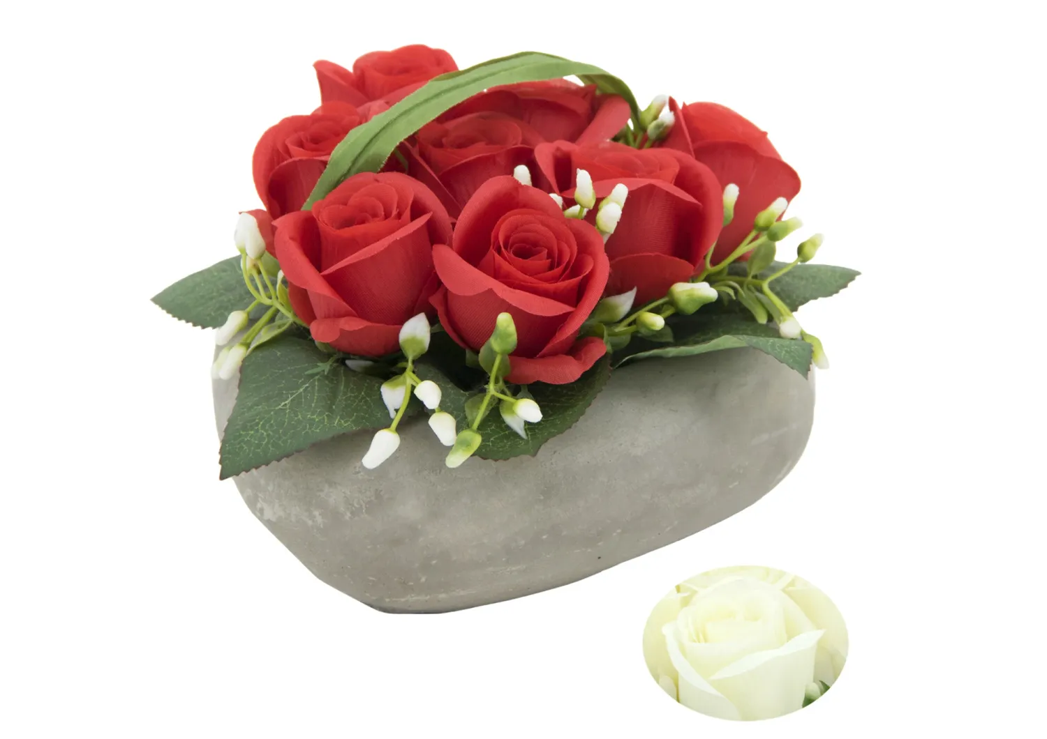 BOUTON DE ROSES X8 EN COEUR CIMENT