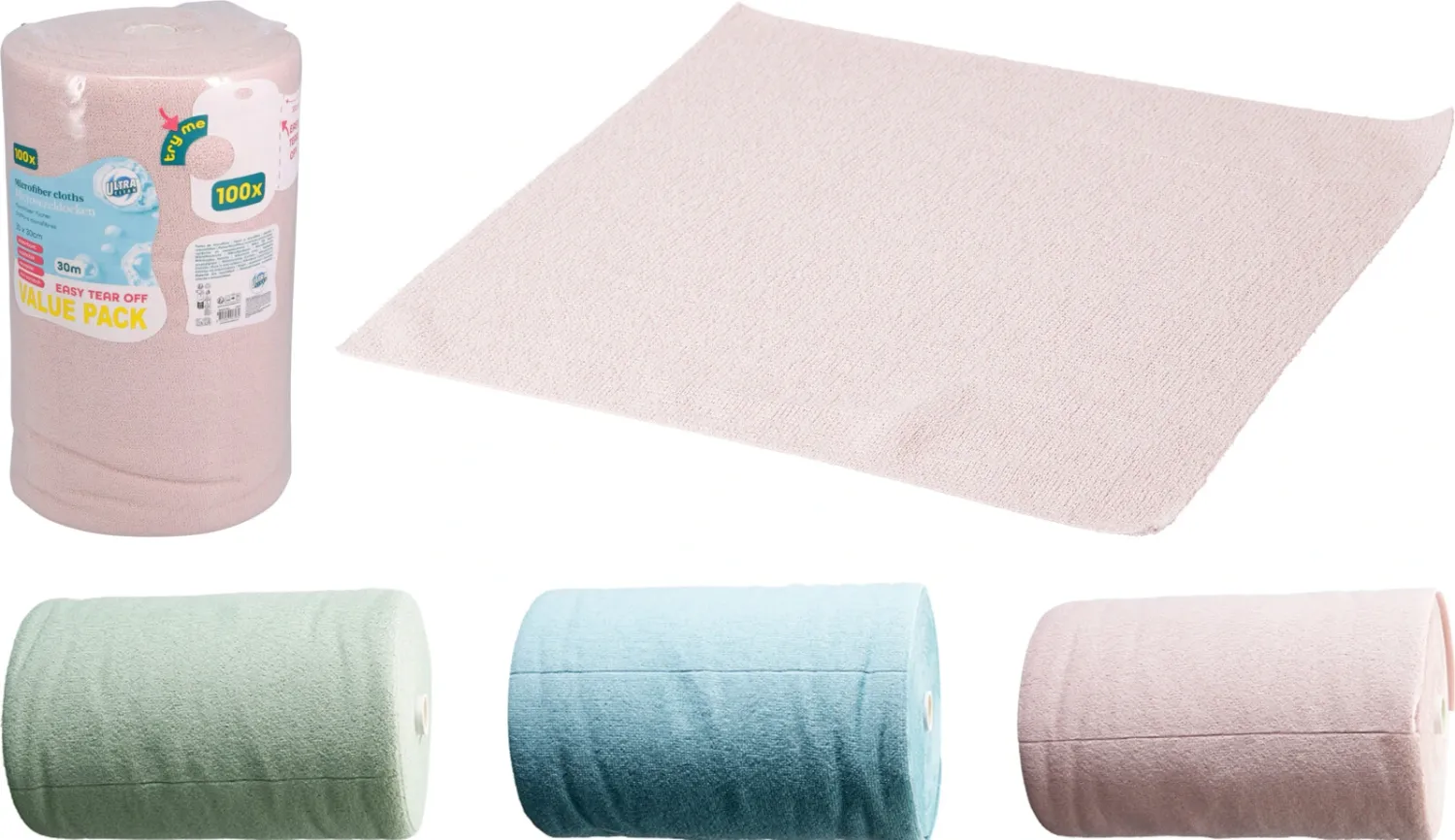 Rouleau de 100 chiffons microfibres prédécoupés