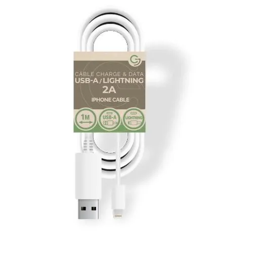 CABLE CHARGE/DATA USB IPHONE 5V/2A 1M BLANC