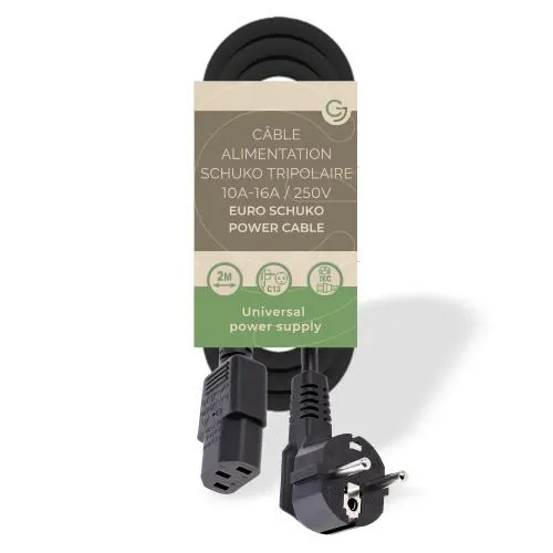 CABLE ALIMENTATION SCHUKO TRIPOLAIRE 2M NOIR